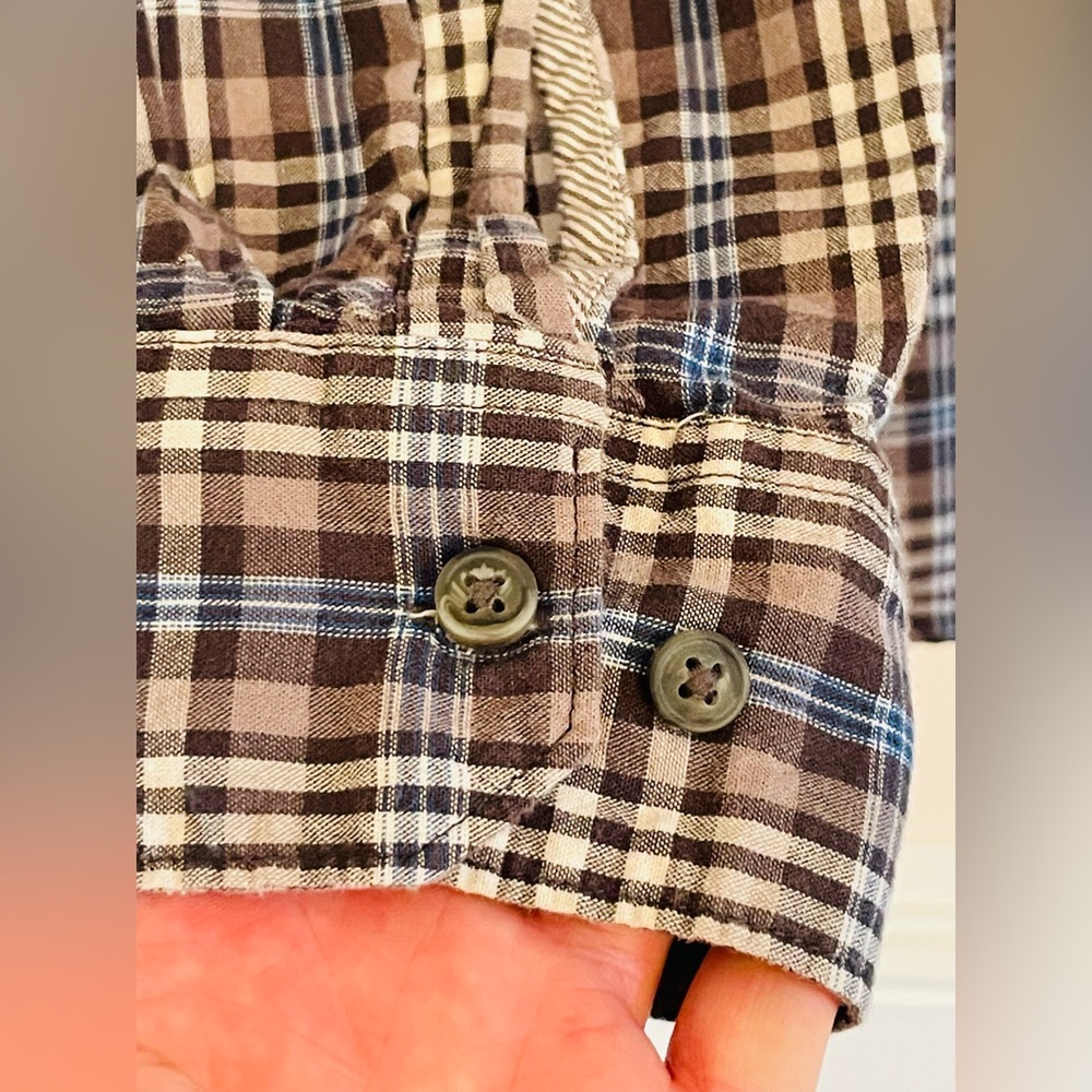 Wrangler Jeans Co Plaid Button Down Shirt Men’s Medium 100% Cotton, Blue/Brown - Picture 7 of 11